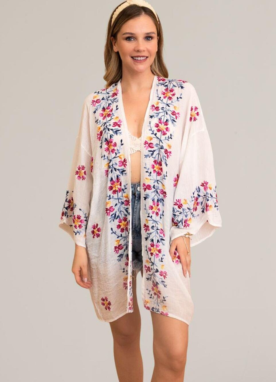 Floral Embroidered Kimono Cardigan